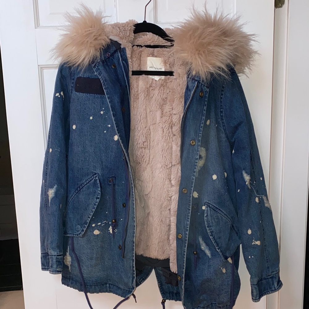 Avec Les Filles Denim Faux Fur-Lined Women's Jacket